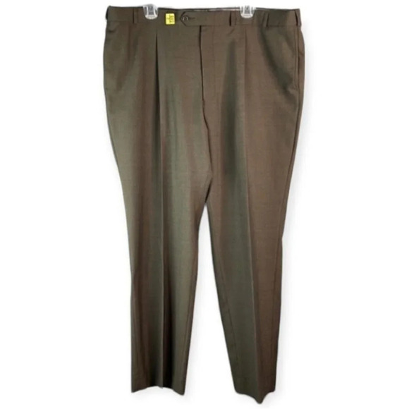 PANTIFINO Mens Wool Blend Pants Brown Trousers Pleat Elastic Panel Waist 44 - Picture 2 of 11